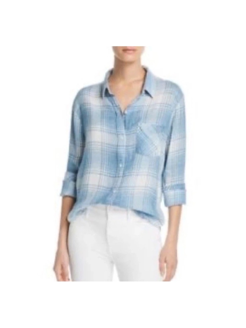 Rails $188 Charli Periwinkle White Plaid Linen Women's Small Button Up